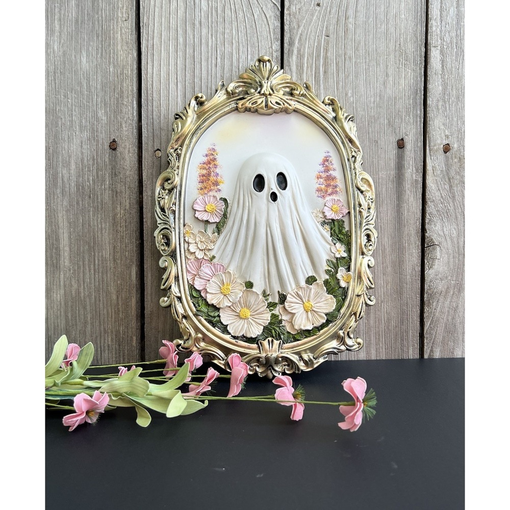 Viral HomeGoods Halloween 3D Ghost Framed Wall Art Gold Frame Flowers Spooky